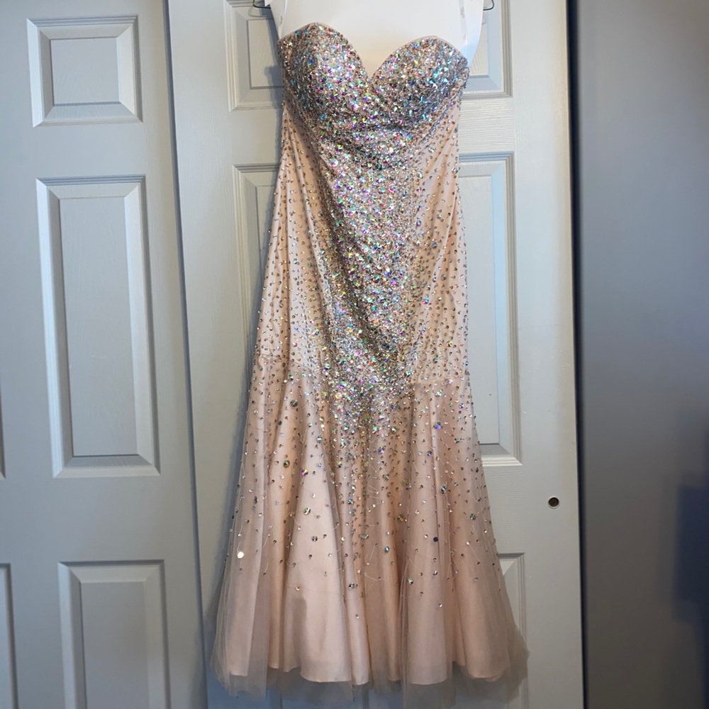 Blush pink mermaid style prom dress